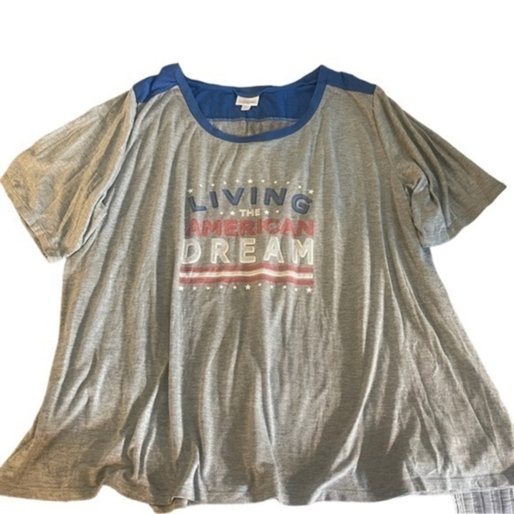 Lularoe Gray Patriotic Graphic Living the American Dream Shirt 2XL EUC #6838
